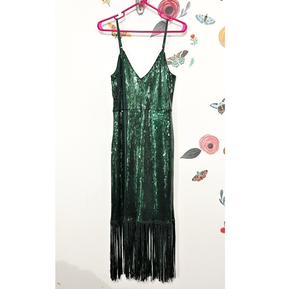 Lulus Green Sequin Fringe Dress L - Picture 4 of 11